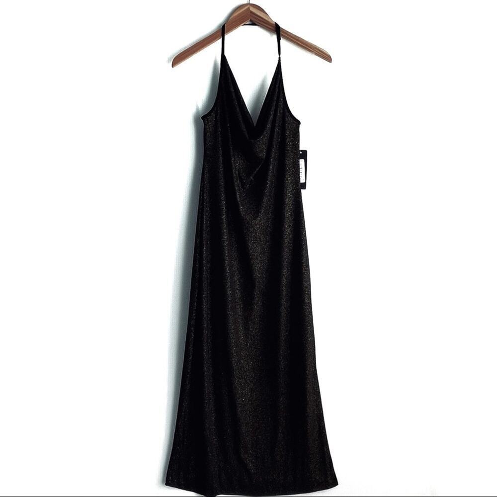 🆕 Bebe black and gold slinky sexy halter dress NWT